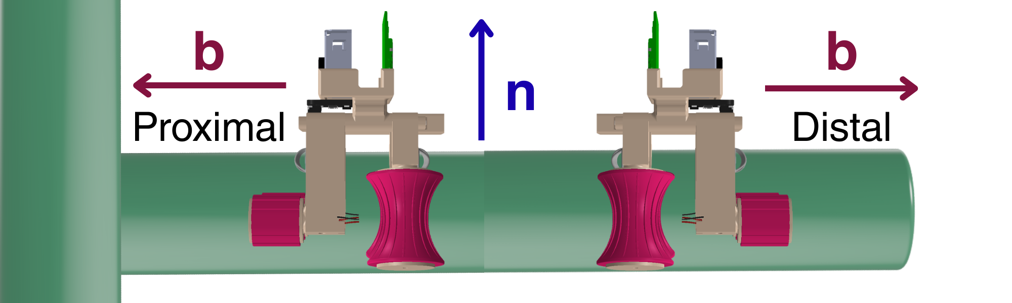 Diagram defining proximal and distal branch heading vectors for STEMbot.